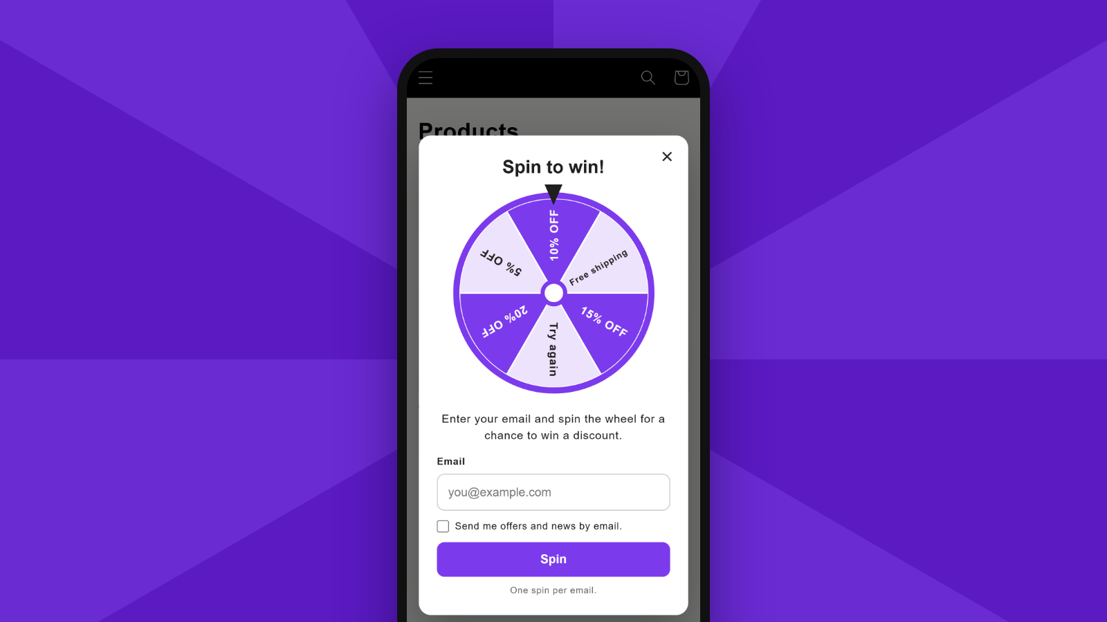 Spin wheel window on a phone